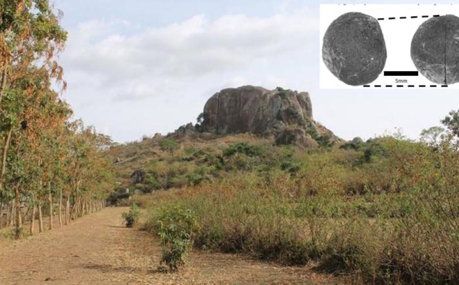 Located in the foothills of Mount Elgon near the Kenya-Uganda border, Kakapel Rockshelter is the site where WashU archaeologist Natalie Mueller and her collaborators have uncovered the earliest evidence for plant farming in east Africa. 	Source: Steven Goldstein/ Royal Society Publishing/CC BY SA 4.0