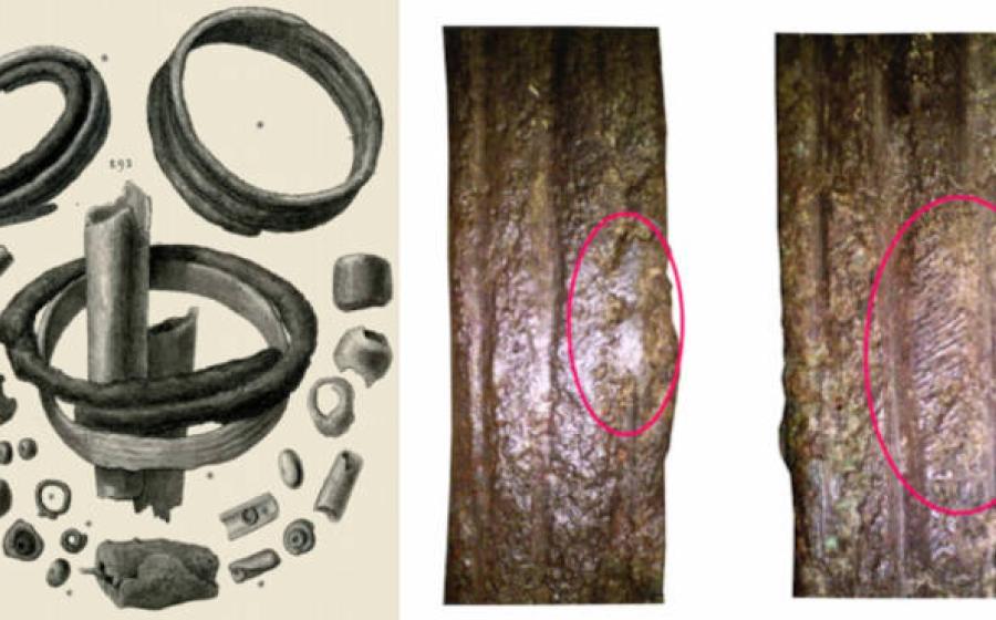 Silver bangle from El Argar Grave 292 showing grooves created through lost-wax casting technique.