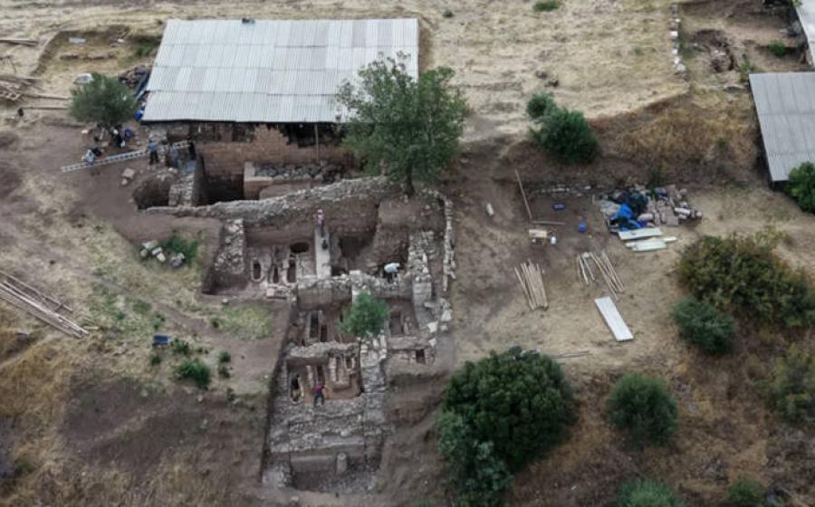 Aerial of the excavations at Sardis that have revealed the Lydian palace.