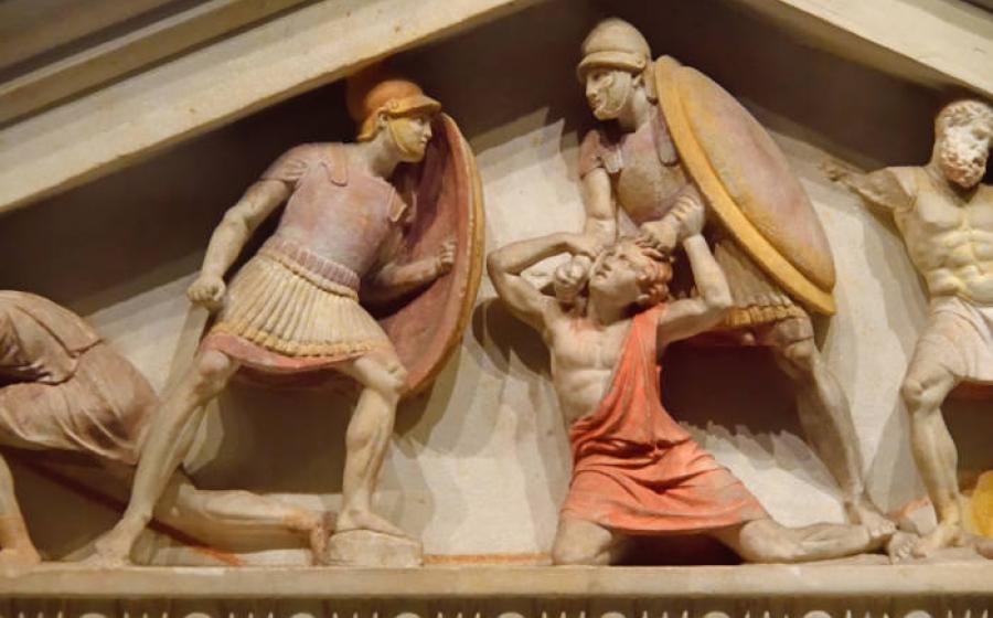 Alexander Sarcophagus pediment above battle scene. 