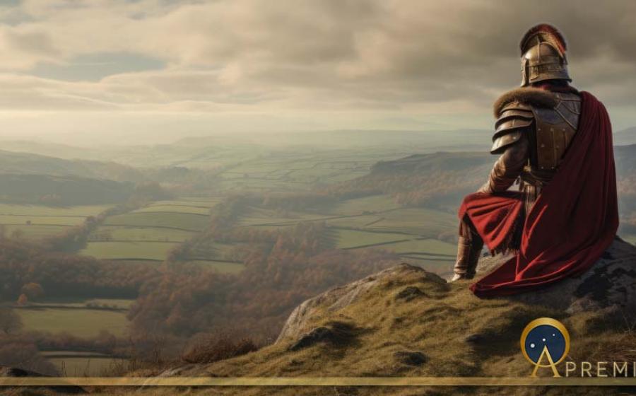 A Roman soldier keeping a lookout over the misty hills of Britannia. (Justinas / Adobe Stock)