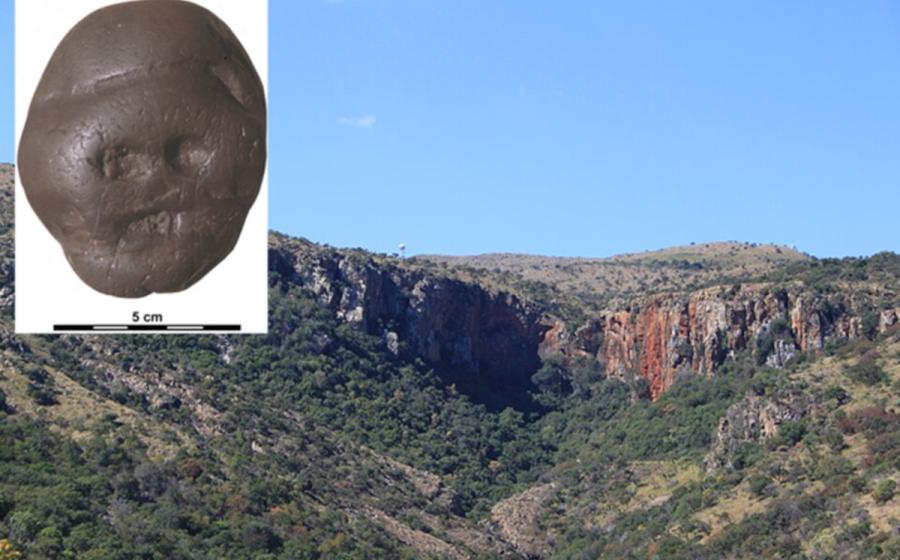 The Makapan Valley, with inset; The Makapansgat pebble,