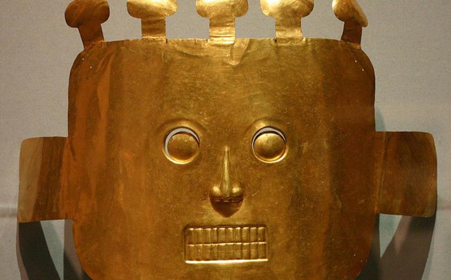 Funerary Mask, from Malagana 200BC-200AD on exhibit with the exhibit "The Spirit of Ancient Columbian Gold". 