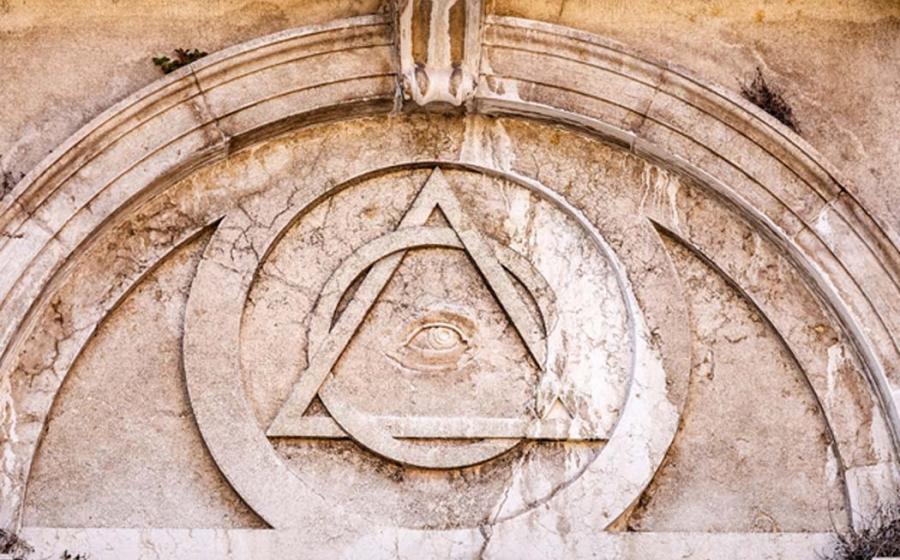 Illuminati Triangle and All Seeing Eye on an ancient temple. 