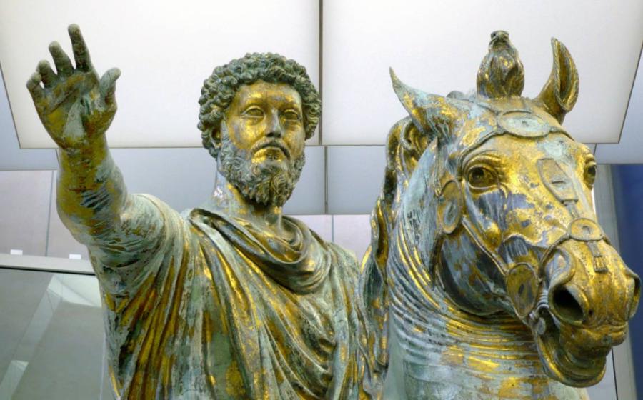 The Statue of Marcus Aurelius (detail) in the Musei Capitolini in Rome. 