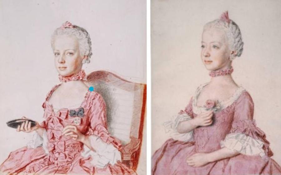 Portraits by Jean-Etienne Liotard depicting Marie Antoinette and her sister Maria Carolina, but which is which?