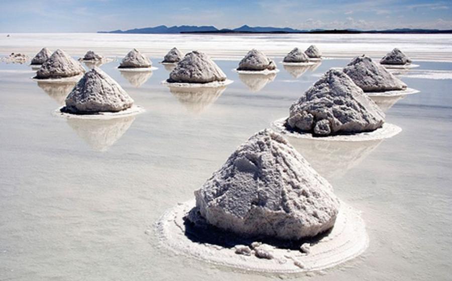Modern salt production. Piles of Salt, Salar de Uyuni, Bolivia