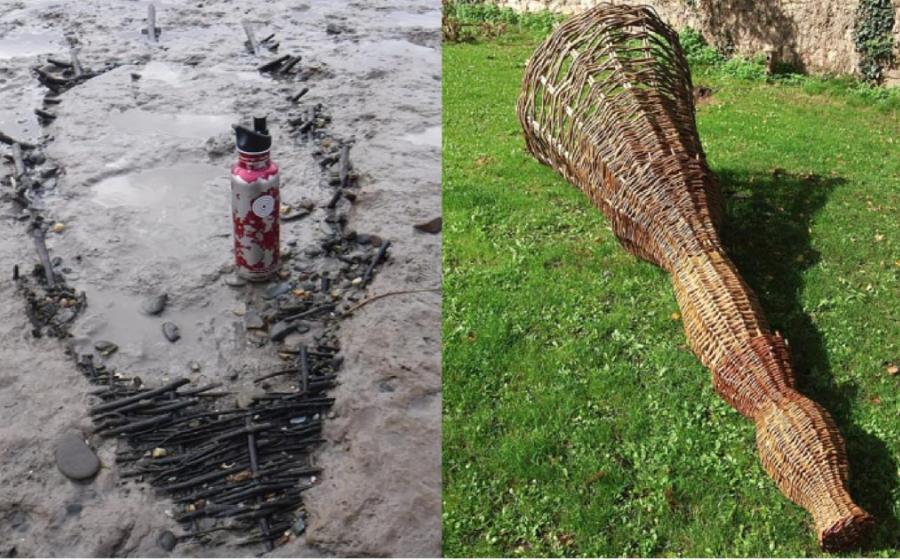 Left: The ancient medieval fishing basket (‘kype’ / ‘putt’) dating back to the 14th century, which was found buried in silt and clay in the Severn Estuary. Right: This is a representation of what the medieval fishing basket may have looked like. Source: Black Rock Lave Heritage Fishery