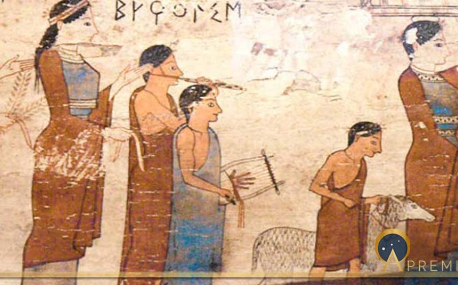 Sacrifice of a lamb on a Pitsa Panel, Corinth, 540–530 BC (Public Domain)
