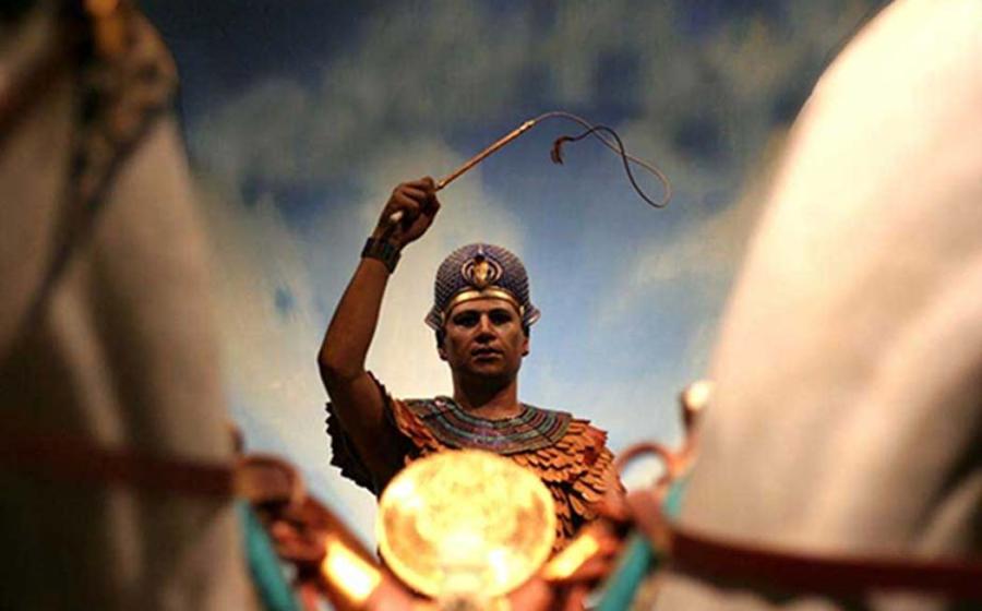 ‘Egyptian on Chariot in Crossroads of Civilization exhibit at Milwaukee Public Museum’. King Menes is credited with uniting the upper and lower lands of Egypt through both political alliance and military means. 