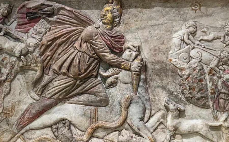 Relief showing Mithras slaying the bull from the Mithraeum found under S. Stefano Rotondo, Rome, late 3rd century AD.