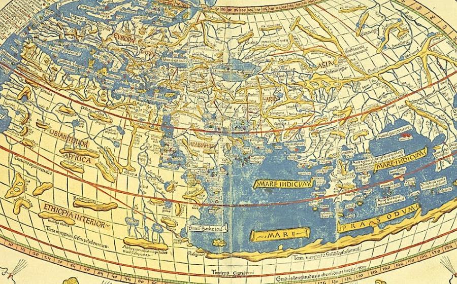 Many think of modern globalization as a corporate phenomenon, linking it to the spread of coronavirus. But in fact, archaeology evidences it began in antiquity up to 5,000 years ago. Pictured: Ptolemy’s Global map. 	Source: British Library	