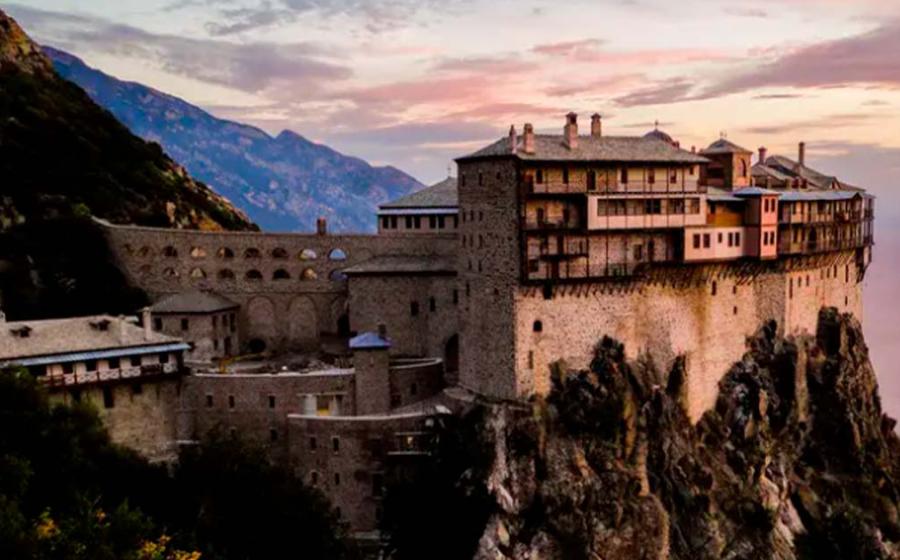 Sunset view of the Simonopetra (Greek for "Simon's Rock") Monastery, on the southern coast of the Athos peninsula. Source: Athanasios Serafeim distributed via imaggeo.egu.eu / CC BY 3.0
