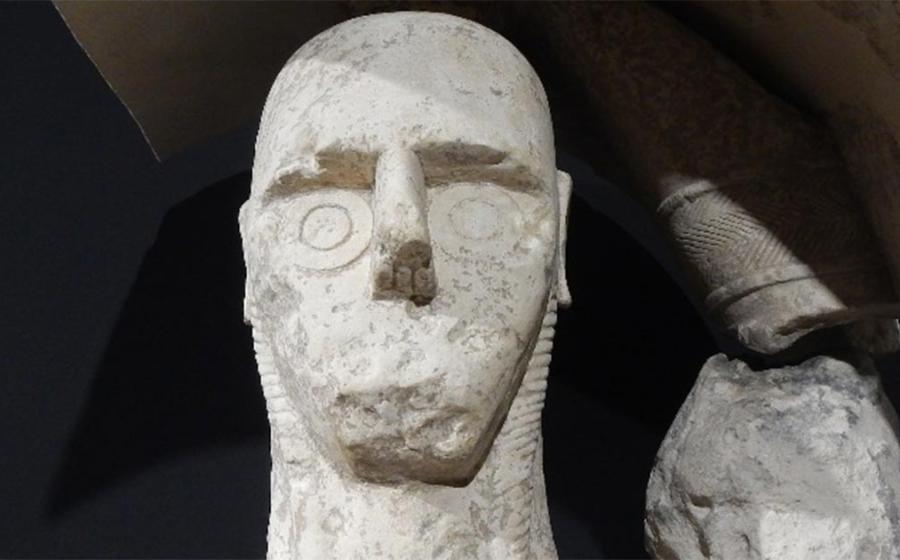 The bizarre face of one of the Mont’e Prama Giants. Source: Author provided