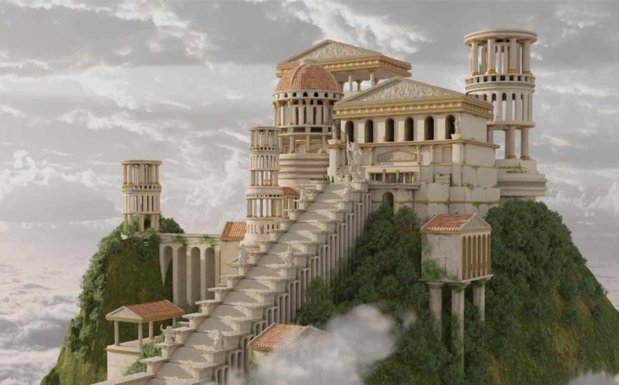 Fantasy illustration of the palaces of the gods on Mount Olympus.	Source: Max79im / Adobe Stock