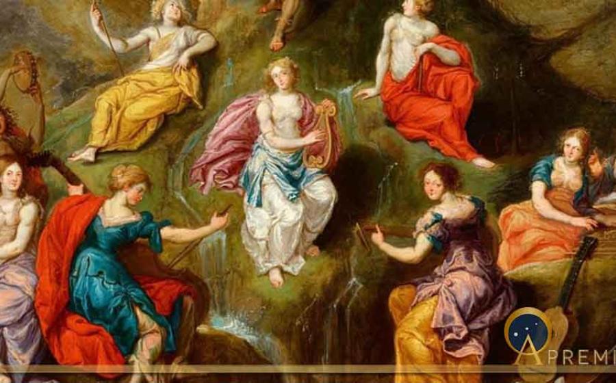 Apollo and the Nine Muses by Simon de Vos (1630) (Public Domain)