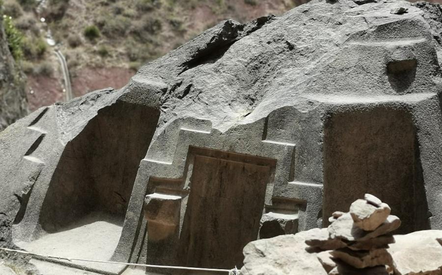 Naupa Huaca stone carvings in the cave of Choquequilla, Peru.