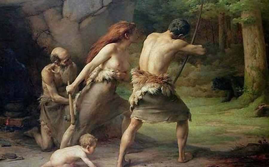 Prehistoric Man Hunting Bears by Emmanuel Benner the Younger.
