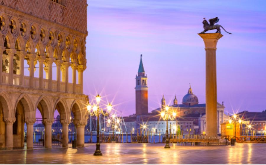The ‘Lion of Venice’ column in St Mark’s Square, Venice.
