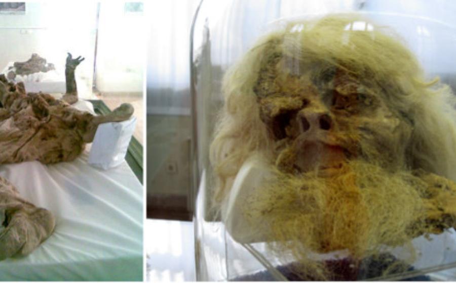 Left; Salt man No 4 16 years old youth. Right; Head of Salt man 1, IIran Baastan Museum.