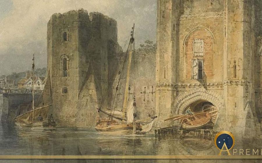 Newport Castle with ships by J. M. W. Turner (1796) (Public Domain)