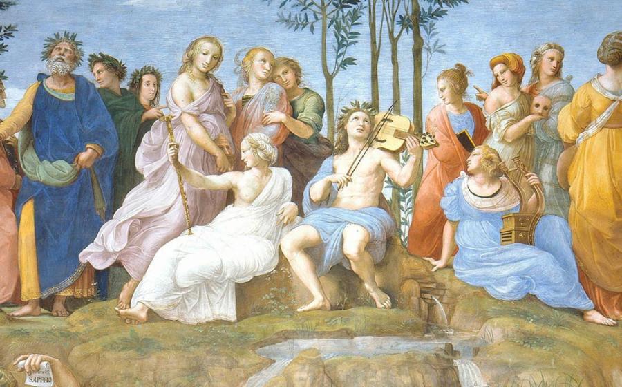 Apollo and the Nine Muses. Source: Erzalibillas / Public Domain.