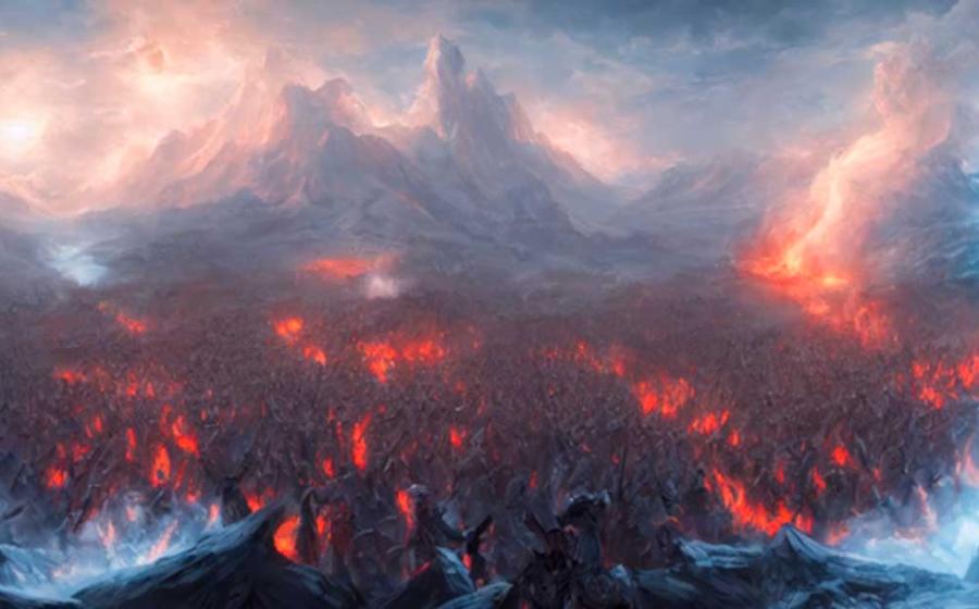Top image: In the Norse creation myth, worlds of fire and ice emerge from the abyss at the beginning of the universe.	Source: ivanovevgeniy / Adobe Stock