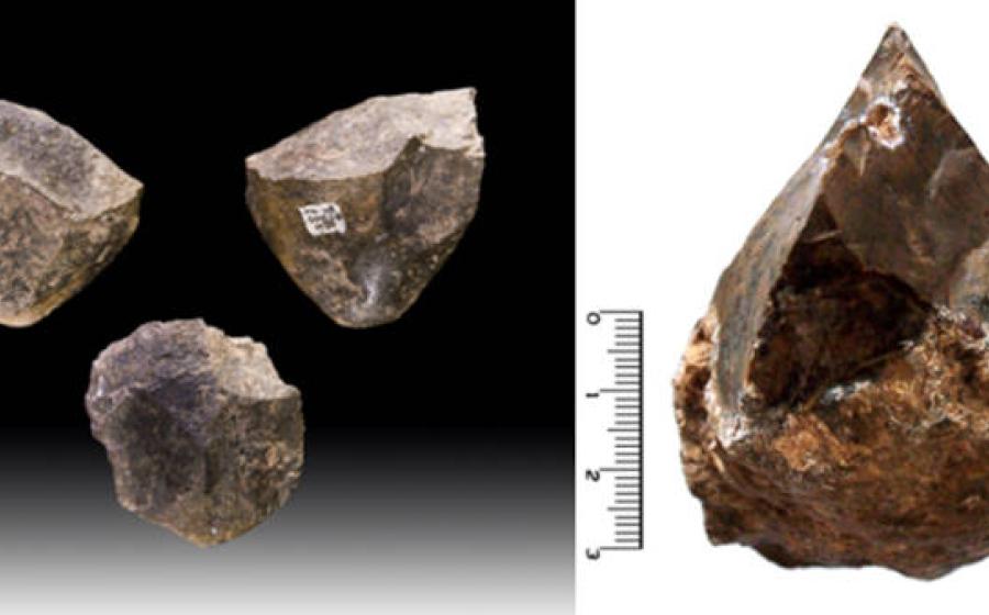 Oldowan tradition stone tool choppers showing the characteristic sharp flaked edge.