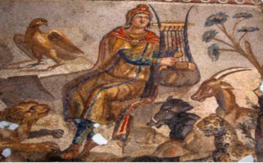 Orpheus charming the animals, mosaic. 