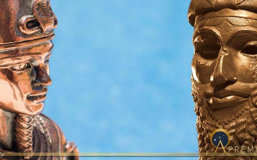 Image of Osiris (Adobe Stock) and bust of Sargon (CC BY-SA 2.0) (Deriv)