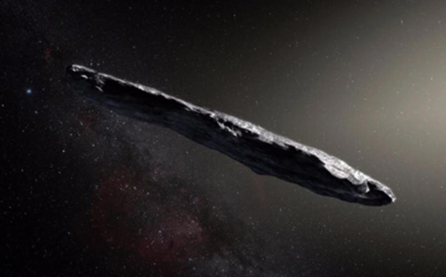 An artist's interpretation of the strange cigar shape of ‘Oumuamua.’  Source: ESO/M. Kornmesser