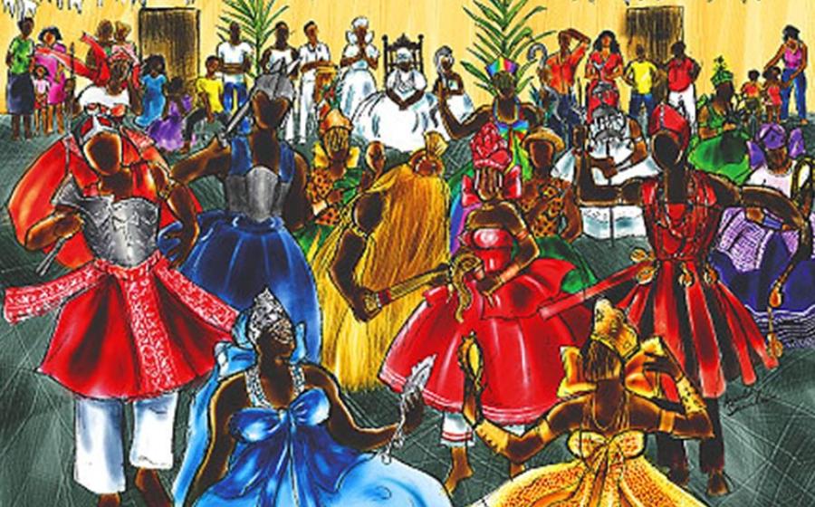 Painting of Orixas dancing.