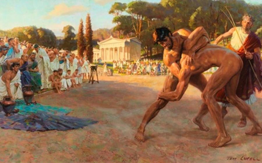 Pankratiasts fighting.