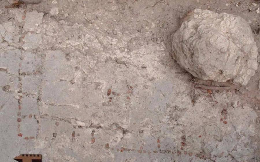 The unique mosaic patolli board discovered at Naachtun, Guatemala.