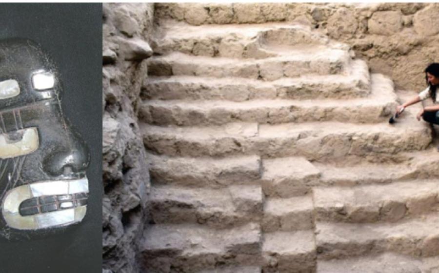 A previously discovered pendant made by the Sechin culture. (Lombard Museum/CC BY 3.0) Right: The newly unearthed Peruvian pyramid was also made by the Sechin culture. (Andina)