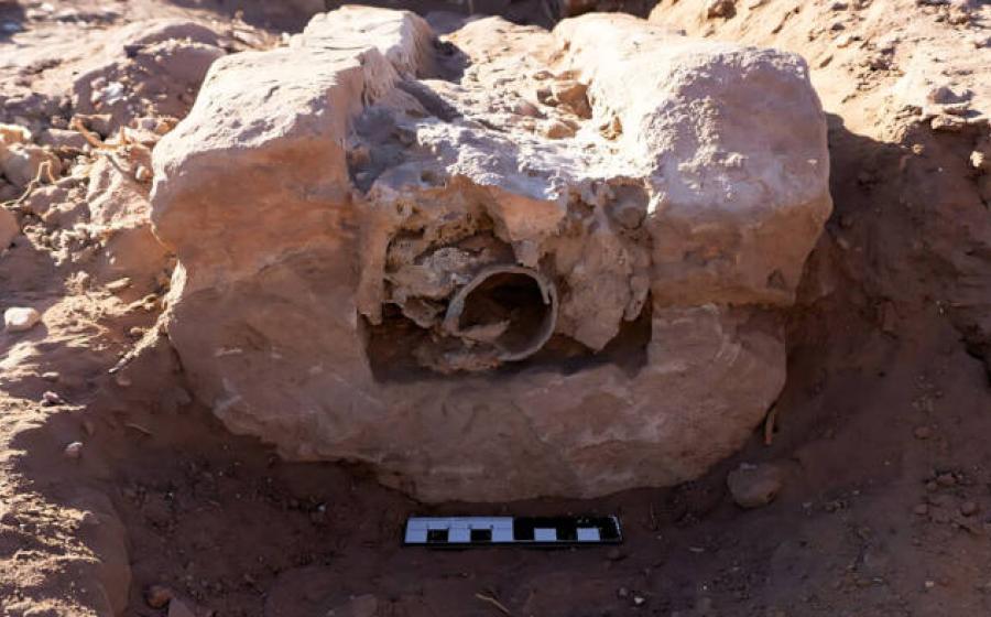Section of lead pipe found at Petra aqueduct.