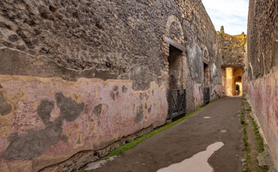 The corridor behind the theatre in Pompeii, which has been examined for graffiti