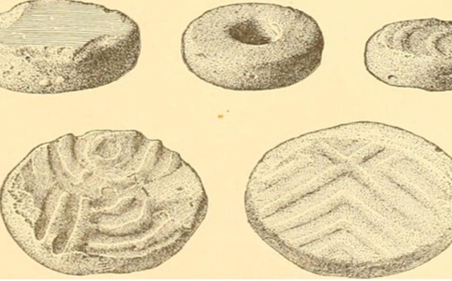 Page 632 of "Annual report of the Bureau of American Ethnology to the Secretary of the Smithsonian Institution 1895" disks cut from sherds of stoneware from the South Appalachian region. 