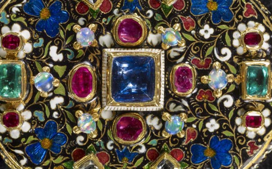 Detail of precious stones adorning the Grenville Jewel