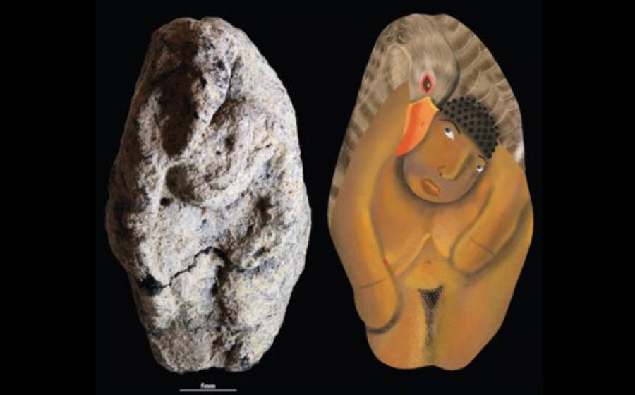 The 12,000-year-old clay figurine from Nahal Ein Gev II depicting a woman and goose in a mythological scene