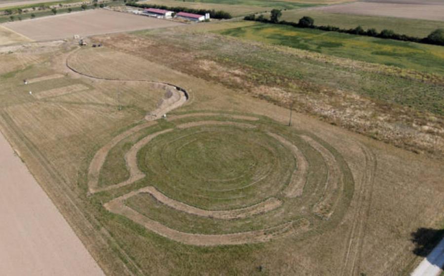 Aerial view of the archaeological excavation site showing the project area in Rechnitz, Austria