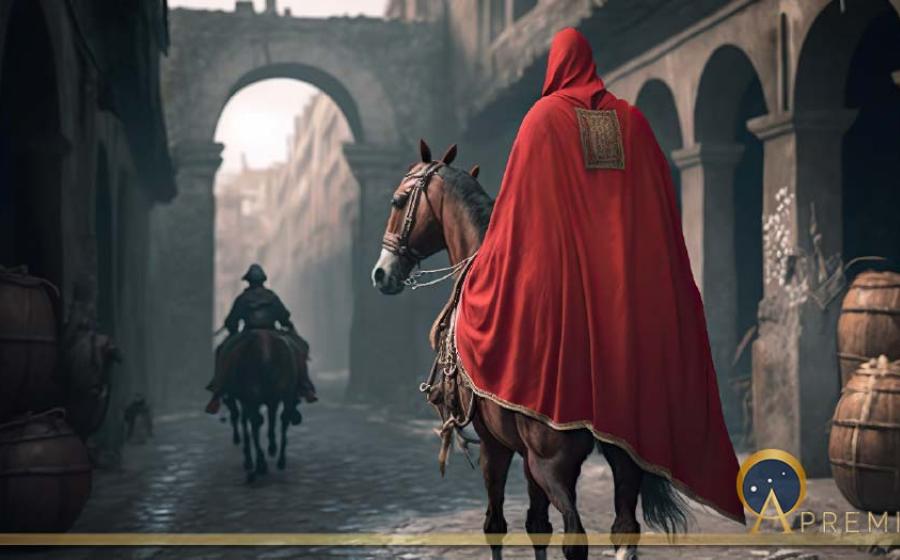 Hooded Roman soldier on a horse ( Ramy / Adobe Stock)