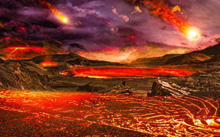 Artist's impression of the molten proto-Earth during its formation 4.5 billion years ago, before the giant impact that created the Moon