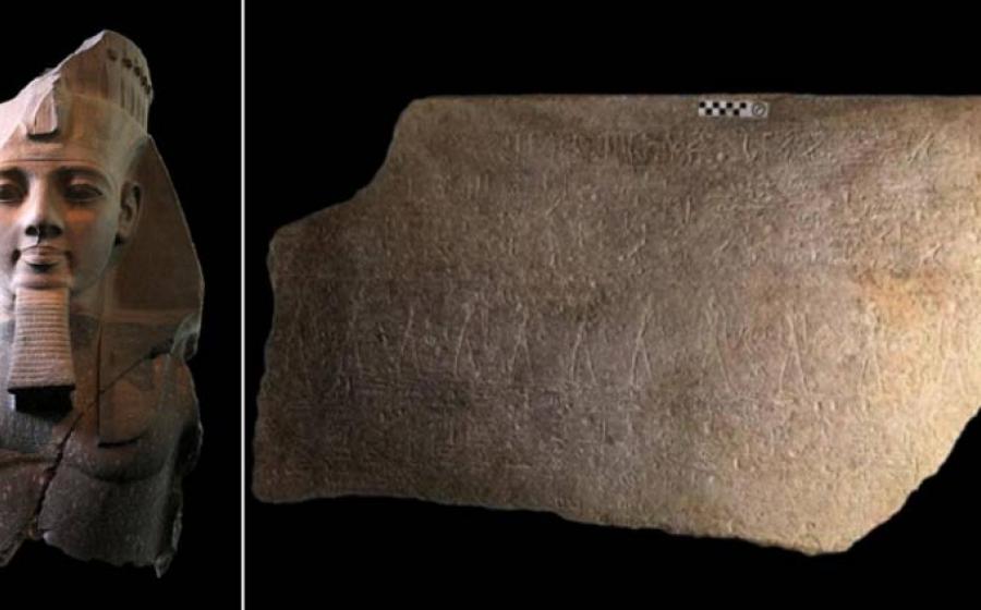 Left; Ramesses II statue, Right; Long side of the granite sarcophagus of Ramesses II.