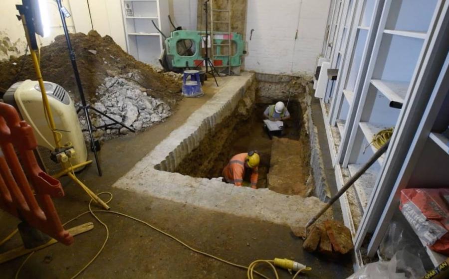 Archaeologists pictured during excavation works at the site, uncovering remains of London’s first Roman Basilica.