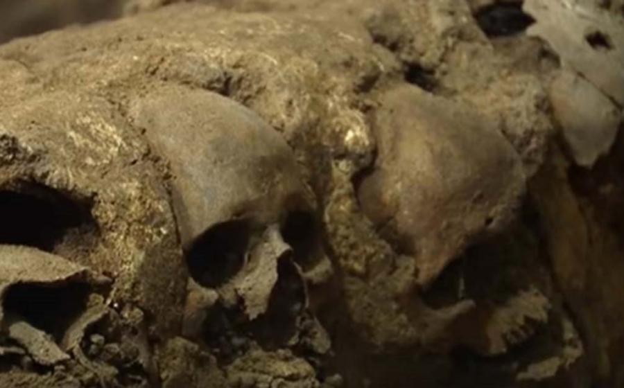 Section of skulls at the tzompantli found near the Templo Mayor, Mexico City