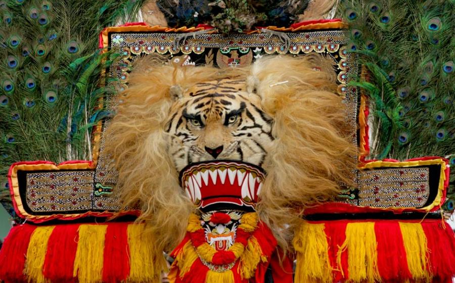 Reog Ponorogo traditional dance lion and peacock mask