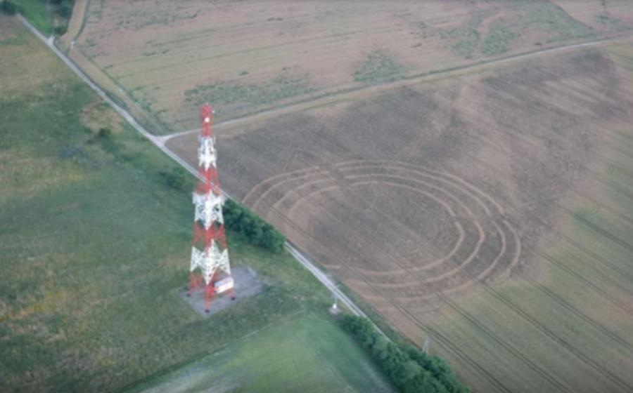 The outline of the ancient ritual site was visible from the air. Source: YouTube Screenshot