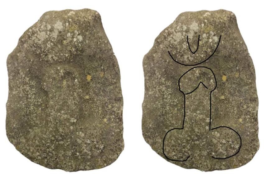 The outline of the phallus can be faintly seen in the left image. It is from Roman times, was found in Lincolnshire in 1995, and will go on display in a Lincoln, England, museum. The object is also thought to depict a vagina or an evil eye. 