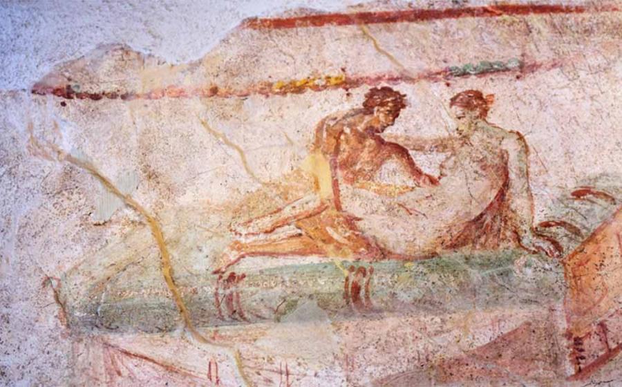 Sex scene in ancient fresco in Pompeii in the Casa delle Lupanare. Source: BlackMac/Adobe Stock